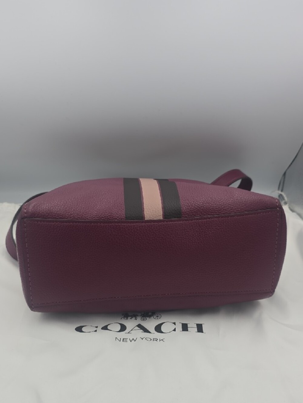 Coach Plum/Pink Varsity Stripe Ava Large Shoulder Bag W/ Gold Hardware (EUC)💖💜 - Picture 10 of 16